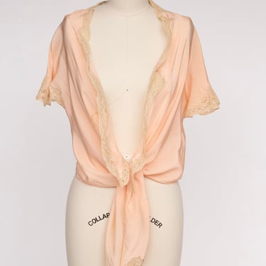 1930s Bed Jacket Peach Lace Tie Top Lingerie S/M 