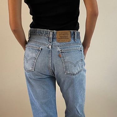 80s Levi’s high waisted jeans / vintage zipper Levis 505 faded torn light wash soft straight leg jeans / Levis orange tab jeans | size 29 