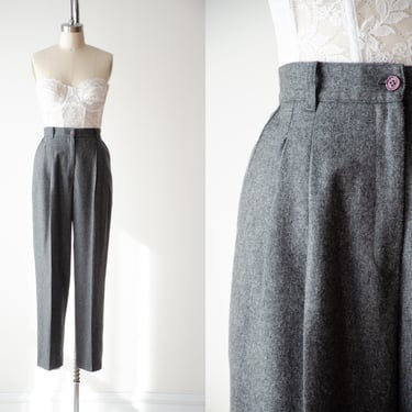 high waisted pants | 80s 90s vintage charcoal gray dark academia wool trousers 