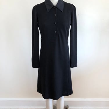 Collared Black Wool Mini-Dress - 1990s 