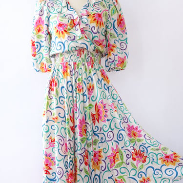 Bright Silk Floral Dress XS-M