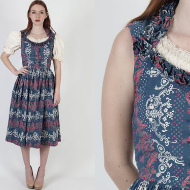Convertible Dirndl Austrian Prairie Dress, Removable Sleeves Oktoberfest Inspired Outfit, Vintage Folk Floral Cotton Mini 