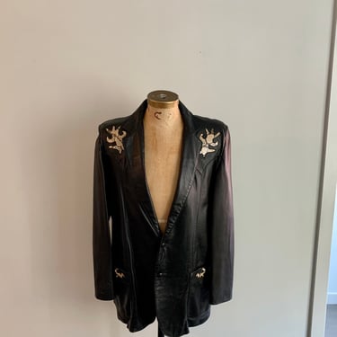 Continental western style black leather blazer w/ snake details-size L (46) 