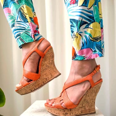 Miu Miu Orange Stingray Wedges | 7.5