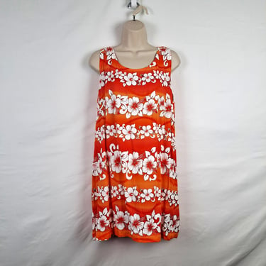 Vintage 2000s Orange Tropical Floral Dress, Size Extra Large 