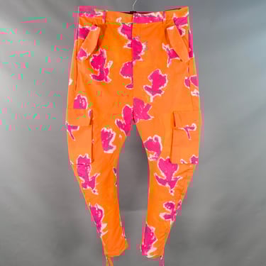PRABAL GURUNG SS19 Runway Size M Orange Pink Cotton Blend Drop Crotch Cargo Casual Pants