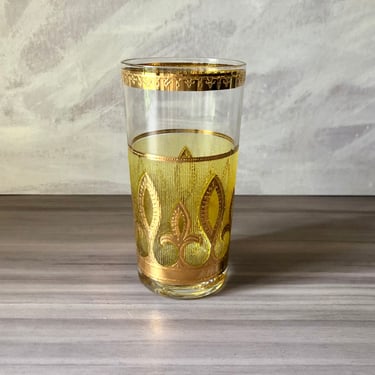 Vintage Single Culver Fleur de Lis Tumbler Glass; Mid-Century Gold Drinkware 