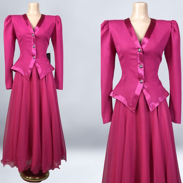 VINTAGE 90s Hot Pink Tuxedo Evening Dress Skirt and Jacket Set by Rimini Size 4 NWT | 1990s Avant Garde Power Suit | VFG 