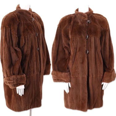 80s SCAASI sheared beaver fur coat sz L, vintage 1980s soft chocolate brown cocoon coat, vintage fur coat XL 