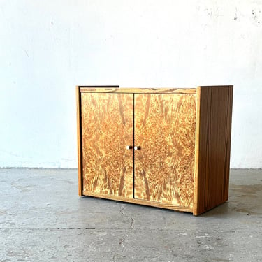 Mid Century Modern Burl Olive and Oak Wood Entry Cabinet Milo Baughman Style 