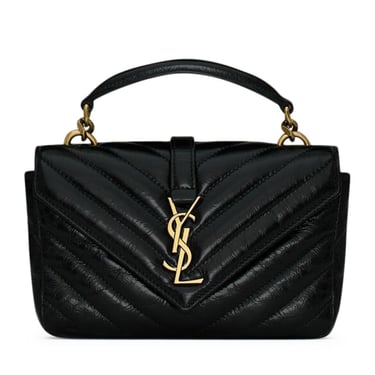 Saint Laurent Women College Mini Chain ??Bag In Shiny Craquelé Leather