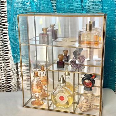 Glass and Brass Curio Display Cabinet, Mirror Back Design, Wall or Table Top, Collectibles Jewelry Case Vintage 