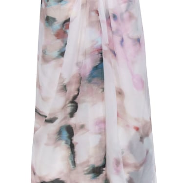Alice &amp; Olivia - Ivory &amp; Multi Water Color Print Strapless Silk Dress Sz 2