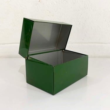 Vintage Metal Recipe Box Green 1950s 50s Tin Mid Century Recipes Kitchen Forest Gray Cooking Baking 
