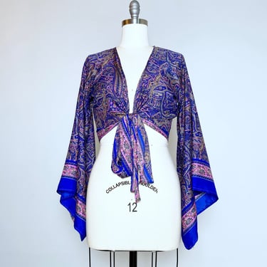 Bell Sleeve Sari Top in Royal Swirls