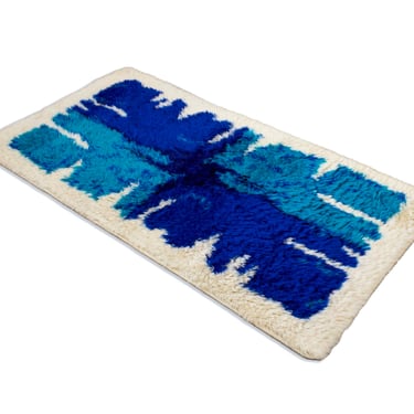 Hojer Eksport Wilton Danish Blue and Purple Abstract Design Mid Century Rya Rug 