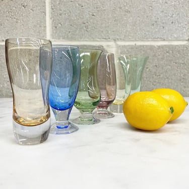 Vintage Shot Glass Set Retro 1980s Lenox + Contemporary + Assorted Colors and Shapes + Set of 6 + Double + Aperitif + Barware + Bar Deco 