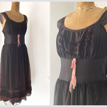 True vintage Charmode 1950’s ‘60s black chiffon nightie | gothic slip dress, 34 XS/S 