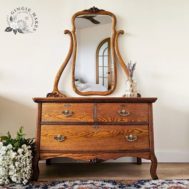 Petite Vintage Oak Dresser with Mirror ***please read ENTIRE listing prior to purchasing SHIPPING is NOT free 