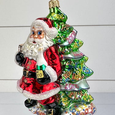 Christopher Radko 2000 MILLENNIUM CHEER Santa Glass Christmas Ornament 
