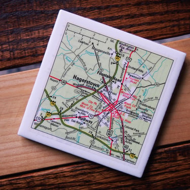1987 Hagerstown Maryland Map Coaster. Hagerstown Map. Vintage Maryland Coaster. City Map Gift. Maryland Décor. Housewarming Gift. 