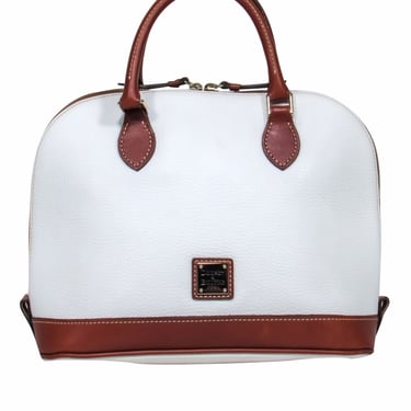 Dooney & Bourke - White Leather Bowler Bag w/ Tan Trim