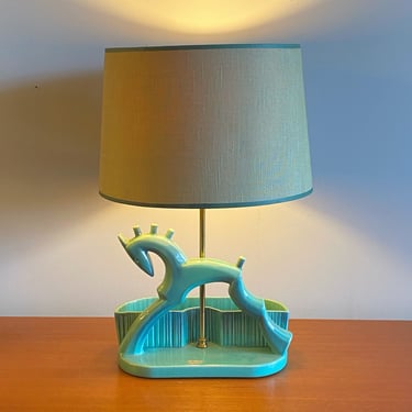 Fun Tuquoise Haeger Horse Lamp w/ Vintage Shade