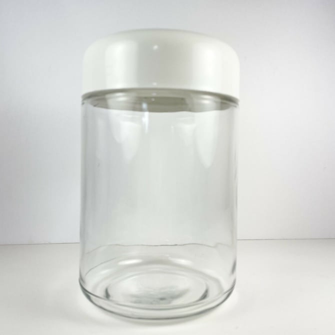 Mid Century Modern White Top Heller Designs Glass Canister Vignelli Vintage 8”
