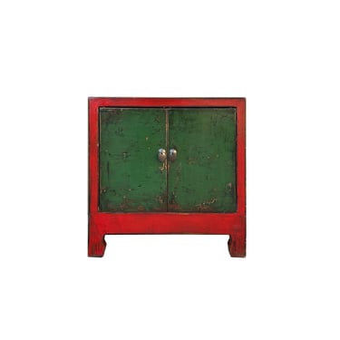 Vintage Distressed Chinese Red Rim Green Doors Side Table Cabinet ws4336E 