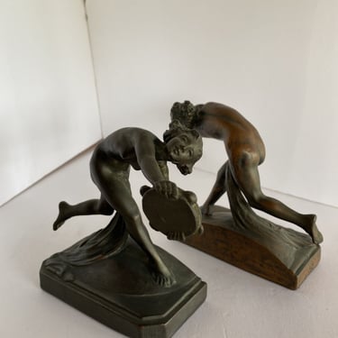 Art Nouveau Nude Female Nymph Cast Bronze Bookends, Pair 