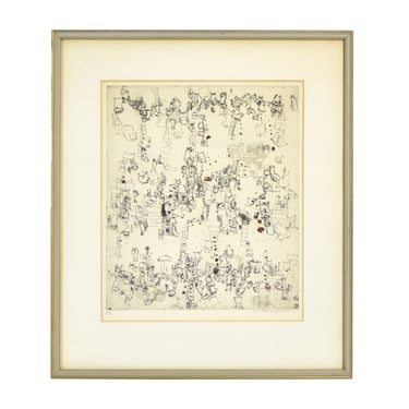 Mika Katayama Midcentury Abstract Cacophony of Figures L/E Etching 