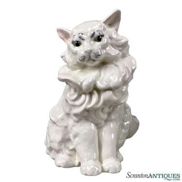Vintage White Porcelain Long-Haired Cat Sculpture