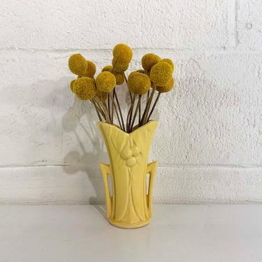 Vintage Bud Vase Art Nouveau Pottery McCoy Style Handles Mustard Yellow Mid-Century Boho Farmhouse 1950s 