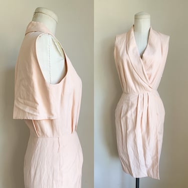 Vintage 1990s Pale Pink Silk & Linen Trench Dress / XS 