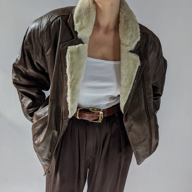 Incredible Vintage Leather & Faux Fur Flight Jacket