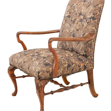George I Style Upholstered Walnut Open Arm Chair