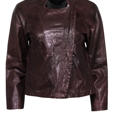 Theory - Brown Leather Moto Zip Jacket Sz S