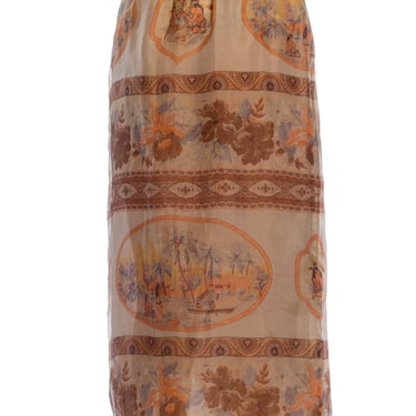 1980S GIORGIO ARMANI Grey & Orange Silk Gazzar Tropical Safari Print Skirt 