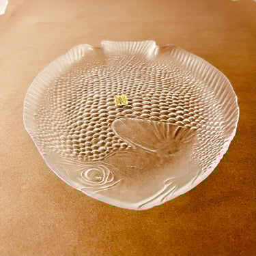 Vintage Fish Plate Set of 6, 1970s Arcoroc France, clear glass, like new, embossed, for glass dinner service, poisson, sushi, gift 