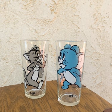 Vintage 70's Tom & Jerry Pepsi Collector Series 1975 Glass Drinking Cups (x2) 