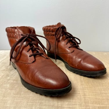 1980’s brown leather lace-up booties~ ankle boots Vintage 80’s Retro Sporto  size 8 
