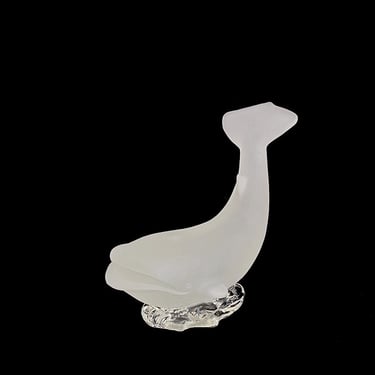 Vintage LARGE Frosted and Clear Fine Crystal Art Glass WHALE Sculpture Figurine Sculpture Figure by Goebel of Germany 1978 
