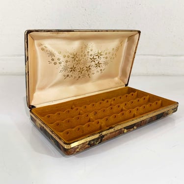 Vintage Mele Jewelry Box Velvet Earring Case Brown Yellow Gold Travel Hard Clamshell Retro Necklace Storage 1960s 
