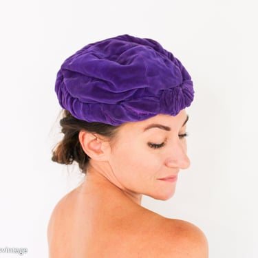 1920s-1930s Purple Silk Velvet Hat | 20s Purple Velvet Beret 