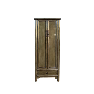 Oriental Distressed Mid Olive Green Tall Narrow Noodle Cabinet Armoire ws4367E 