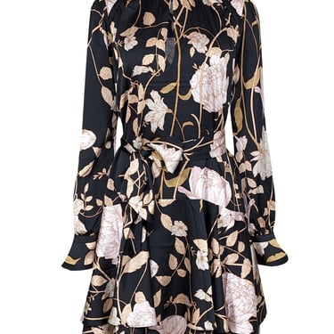 Me & Em - Black & Blush Floral Print Drop Waist Shift Dress Sz 10