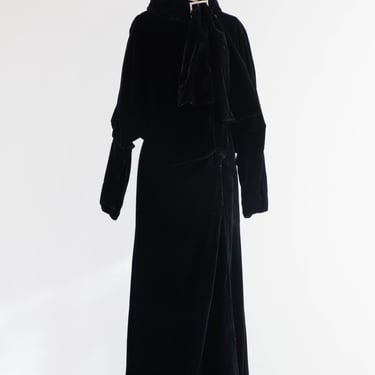 Divine Late 1920's Black Silk Velvet Full Length Evening Coat / SM