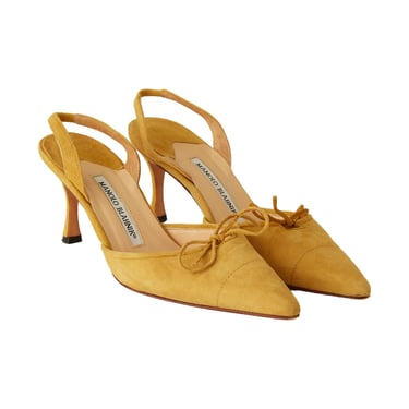 Manolo Blahnik Suede Mustard Yellow Bow Heels