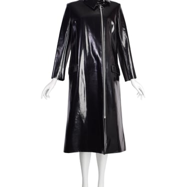 Pierre Cardin Vintage c. 1967-1969 Space Age Mod Black Oil Slick Patent Vinyl Trench Raincoat