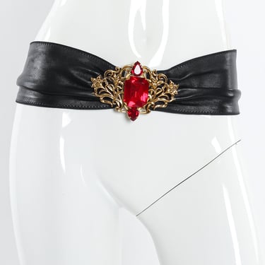 Filigree Ruby Crystal Leather Sash Belt